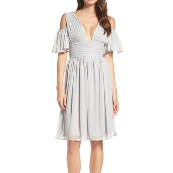 French Connection Constance Draped Cold Shoulder Dress Sz 0 in Freeway GrayNWT - Picture 1 of 9